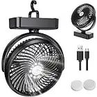 ZEBRE 5000mAh Desk Fan, 3 in 1 Rechargeable Fan USB Fan Strong Airflow Table Fan Camping Fan with Hook, 360° Rotation, 3-Speed Tent Fan Pram Fan for Office Home Outdoor Camping