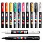 Posca PC-1M Paint Pen Art Marker Pen - Professional 12 Pen Set - Extra Black + White