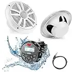 Marine Audio System Stereo Speaker Package, Bluetooth, MP3 WMA USB AM FM Marine Stereo - 2 x 6.5 Inch White Speakers, Antenna