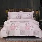 Prime Linens Double Floral Grey Duvet Cover Set 4 Pcs Polyester-Cotton Quilt Cover Bedding Set With Pillow Cases and Extra Fitted Sheet Included Easy Care (Grey Floral, Double 4 Piece)