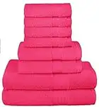 GLAMBURG Ultra Soft 8-Piece Towel Set - 100% Pure Ringspun Cotton, Contains 2 Oversized Bath Towels 27x54, 2 Hand Towels 16x28, 4 Wash Cloths 13x13 - Ideal for Everyday use, Hotel & Spa - Hot Pink