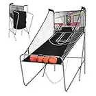 GOPLUS Jeu de Basketball Arcade Pliable Panier Basket Intérieur Extérieur 2 Paniers et 4 Ballons, 8 Modes de Jeux, Capteur Électrique, LED Score, 4 Boutons de Fonctionnement, 202 x 110 x 205CM