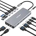 USB C Laptop Docking Station Dual Monitor, 14 in 1 USB C Hub Multiport Adapter Dongle with 2 HDMI, DisplayPort, Ethernet, SD/TF, USB C/A Ports, PD, Mic/Audio, Compatible for Dell/Surface/HP/Lenovo