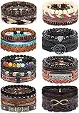 Thunaraz 31Pcs Braided Leather Bracelets for Men Women Woven Hemp Cords Tribal Ethnic Rope Wristbands Bracelets Wood Beads Cuff Wrap Bracelet Adjustable Handmade Jewelry