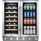 Kalamera Wine Fridge, 30 inch Built in Wine and Beverage Refrigerator, Dual Zone w/ 33 Bottles and 96 Cans Capacity, Digital Touch Control