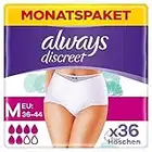 Always Discreet Inkontinenz Pants Gr. M, Plus, 36 Höschen (4 x 9 Stück) für Damen, Monatspaket, Geruchskontrolle (Verpackung kann variieren)