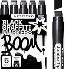 Artistro Rotuladores Jumbo, 5 Rotuladores Jumbo de Color Negro, Punta de Fieltro Jumbo 15mm, Rotuladores de Pintura Acrílica para Pintar Rocas, Piedra, Cerámica, Vidrio, Madera, Lienzo