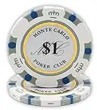 DA VINCI 14 Gram Clay Monte Carlo Poker Club Premium Quality Poker Chips Pack of 50 White Chips