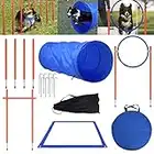 Froadp Kit d'Équipement d'Agilité pour Chiens, Set de Formation pour Animaux de Compagnie avec Tunnel pour Chien, Barre d'Obstacle Anneau de Saut Réglable et Sac de Transport - Bleu et Orange