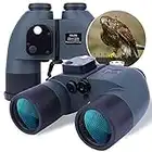 10X50 Prismáticos Marinos para Adultos Impermeable con Brújula Brújula BAK4 a Prueba de Niebla Prism Lens Binoculares Militar para Navegación Navegación Observación de Aves y Caza (LP015)