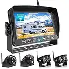 Fookoo HD 1080P Wireless Backup Camera System, 7-inch Quad Split Screen Monitor IP69 Waterproof Side View Rear View Cameras Parking Lines, Loop Recording, Suits for RV/Trailer/Truck (DW704)