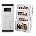 AMOCAM Video door phone System,Video Intercom Kit, 1 PCS Night Vision Camera, 4 PCS 7 Inches Monitor Wired Video Doorbell for 4 Units Apartment Home, Support Monitoring, Unlock, Dual Way Intercom