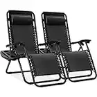Best Choice Products Set of 2 Adjustable Steel Mesh Zero Gravity Lounge Chair Recliners w/Pillows and Cup Holder Trays, Black