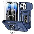 Doeshine for iPhone 14 Pro Case, 2 Pack Screen Protector, with Kickstand & Slide Camera Cover & Magnetic Ring Stand, Military Drop Protection, Shockproof Cases for iPhone 14 Pro Case (Navy)