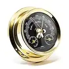 Fischer 1508BTH-45.6 – maritime Wetterstation – 125mm Barometer, schwarzes Ziffernblatt, Messing-Gehäuse Made in Germany