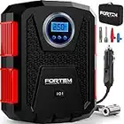 FORTEM Tyre Inflator Air Compressor, Car Tyre Pump, Car Tyre Inflator 12v, Electric Car Pump For Tyres w/LED Light, Digital Tyre Inflator for Bikes, Auto Pump/Shut Off, Carrying Case (RED)