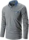 GNRSPTY Polo Hombre Manga Larga Denim Cuello Camisetas Algodón Camisas T-Shirt Golf Tennis Otoño Invierno Oficina,Gris Oscuro,XL