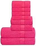 GLAMBURG 700 GSM Premium 8-Piece Towel Set - Contains 2 Bath Towels 30x54, 2 Hand Towels 16x28, 4 Wash Cloths 13x13 - Luxury Hotel & Spa Quality - Durable Ultra Soft Highly Absorbent - Hot Pink