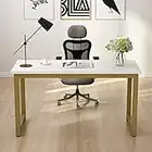 Tribesigns Modern Computer Desk, 55 inches Large Office Desk Computer Table Study Writing Desk for Home Office, White Gold Metal Frame