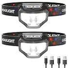 Curtsod Headlamp Rechargeable, 2-Pack 1200 Lumen Super Bright with White Red LED Head Lamp Flashlight, 12 Modes, Motion Sensor, Waterproof, Outdoor Fishing Camping Running Cycling Headlight