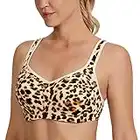 SYROKAN Women's High Impact Underwire Adjustable Straps High Support Plus Size Full Figure Padded Sports Bra Golden Orange Leopard Grain 34DD