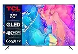 TCL 65C639 65 Zoll (164cm) QLED Fernseher, 4K UHD, Google TV, HDR Premium, 60Hz Motion Clarity (120Hz DLG), Dolby Vision & Atmos, 2.0 ONKYO Sound, Sprachsteuerung, Metallgehäuse, Alexa kompatibel