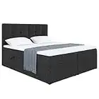 MEBLINI Boxspringbett mit Bettkasten - Gepolstert Doppelbett mit Matratze und Topper - Polsterbett mit Stauraum - Bett mit Kopfteil - Stauraumbett - NILS - 180x200 - H3/Schwarz Webstoff