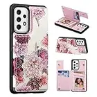 UEEBAI Wallet Case for Samsung Galaxy A53 5G with Card Holders, PU Leather Cover Kickstand RFID Blocking Double Magnetic Clasp rilievo Flower Shockproof Flip Case for Women Girls - White Rose