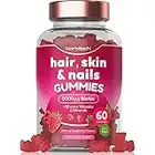 Hair Skin and Nails Vitamins | 5000mcg Biotin Gummies + VIT C, E & More! | 60 Vegan Gummies | Supplement for Women and Men | by Horbaach