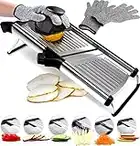 Mandoline Slicer Vegetable Potato Slicer, Julienne Slicer, Onion Cutter, With Stainless Steel Adjustable Blade. Cut Resistant Gloves Included.