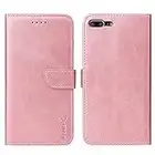 LOLFZ Wallet Case for iPhone 7 Plus 8 Plus, Vintage Leather Book Case with Card Holder Kickstand Magnetic Closure Flip Case Cover for iPhone 7 Plus 8 Plus - Rose Gold