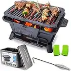 IronMaster Portable Charcoal BBQ Grill, 100% Cast Iron Barbecue Hibachi Grill, Japanese Yakitori Camping Grill - 2 Heights, Air Control, Coal Door + Carrying Case