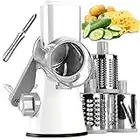 KEOUKE Rotary Cheese Grater with Handle Vegetable Cheese Shredder Slicer Grater for Kitchen 3 Changeable Blades for Cheese Potato Zucchini Nuts Chocolate - Black