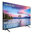 Cecotec Televisor LED 43" Smart TV A1 Series ALU10043. 4K UHD, Android 11, Diseño Frameless, MEMC, Dolby Vision y Dolby Atmos, HDR10, 2 Altavoces de 10W, Modelo 2023