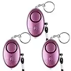 Emergency Personal Alarm [3 Pack] Qoosea Scream Safesound Alarm 140dB LED Flashlight for Kids/Women/Elderly/Student Self Defense Protection Secured (Purple)