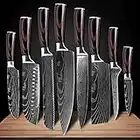 SENKEN 8-piece Premium Japanese Kitchen Knife Set with Laser Damascus Pattern - Imperial Collection - Chef's Knife, Santoku Knife, Bread Knife, Paring Knife & More, Ultra Sharp for Very Fast Cutting