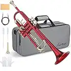 Asmuse Bb Trumpet Set Standard Brass Musical Instruments, Trumpets for Beginner Student with Trumpet Mouthpiece, Hard Case, Gloves, Cleaning Brush and Cloth Red