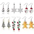 6 Paires Boucles d'Oreilles Pendantes Noël Boucles d'Oreilles Flocon de Neige Père Noël Boucles d'Oreilles Arbre de Noël Pain d'Épice Nouveauté Boucles d'Oreilles Drôles Baies pour Crochet