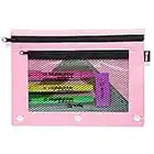 Enday Large Pencil Pouch for 3 Ring Binder Pink, Mesh Zipper Pencil Case, Pen Bag/Pen Case, Small Cosmetic bag, Storage Container, Also Available in Red, Purple, Green, Blue, Grey, Black, 1 Pc