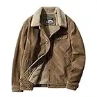 chouyatou Men's Casual Thicked Sherpa Lined Button Front Corduroy Trucker Jacket (Large, Coffee)