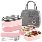 UHAPEER Lunch Box, 2 Tier Bento Box with 3 Compartments & Cutlery, Leakproof Bento Lunch Box for Adult Kids, Food Storage Meal Prep Container, Portable Lunch Box with Lunch Bag for Work School