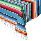 Aparty4u Nappe mexicaine Serape - 150 x 213 cm - Grande nappe tissée à la main - En coton - Pour fête mexicaine - Décoration d'extérieur - Bleu