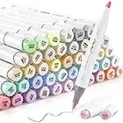 Ohuhu Pastel Markers Brush Tip - 48 Pastel Colors of Sweetness - Double Tipped Alcohol Markers for Artist Adults' Coloring Sketching Illustration - Art Marker Set Dual Tip Brush & Chisel - Honolulu