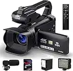 Videokamera 4K Camcorder Autofokus HD 64MP 60FPS Vlogging Kamera für YouTube 4.0" Touchscreen 18X Digitalzoom Video Camera mit WIFI, Mikrofon, Handstabilisator, 64GB SD Karte, Fülllicht, Fernbedienung