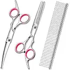 FAIGEO Dog Grooming Scissors Kit with Safety Round Tips Stainless Steel Professional Dog Grooming Shears Set - Thinning, Curved Scissors and Comb for Dog Cat Pet