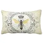 UOOPOO Modern Vintage French Queen Bee Lumbar Throw Pillow Case Square 12 x 20 Inches Soft Cotton Canvas Home Decorative Wedding Cushion Cover for Sofa and Bed One Side