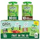 GoGo squeeZ Fruit on the Go Variety Pack, Apple & Cinnamon, 3.2 oz (Pack of 20), Unsweetened Fruit Snacks for Kids, Gluten Free, Nut Free and Dairy Free, Recloseable Cap, BPA Free Pouches