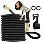 Garden Hose Expandable, Leakproof Lightweight, Retractable Collapsible Water Hose 25FT with 9 Function Zinc Spray Hose Nozzle, 3/4 Extra-Strong Solid Brass Connectors, Easy Storage Kink Free Flexible Gardening Pipe, Superior Strength 3750D, 13-Layers Latex (BLACK, 25FT)