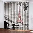 XKSJWY Rideau Salon Occultant 3D Tour Eiffel Mode Noir Et Blanc Motif Rideaux À Oeillets 220X210Cm 2 Panneaux Rideaux Grande Largeur Décoration De Fenêtre pour Chambre, Isolant Thermique Et Phonique