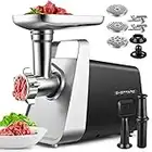 CHEFFANO Meat Grinder, 2600W Max Stainless Steel Food Grinder Electric, ETL Approved Heavy Duty Meat Mincer Machine with 2 Blades, 3 Plates, Sausage Stuffer Tube & Kubbe Kit for Home Kitchen Use (Silver-L) (MG097)